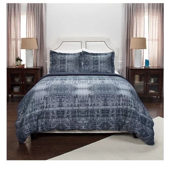 Rizzy Home Geometric 3pc 100% Cotton King Duvet Cover Set in Blue $430 - Picture 2 of 12